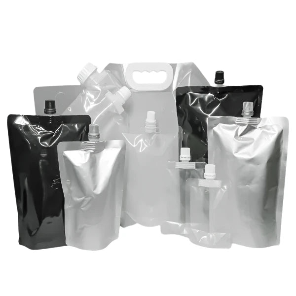 Dark Gray Spout Pouch with Cap – Complete Unit in Clear, Black, or Silver – Reusable, Leak-Proof Liquid Packaging