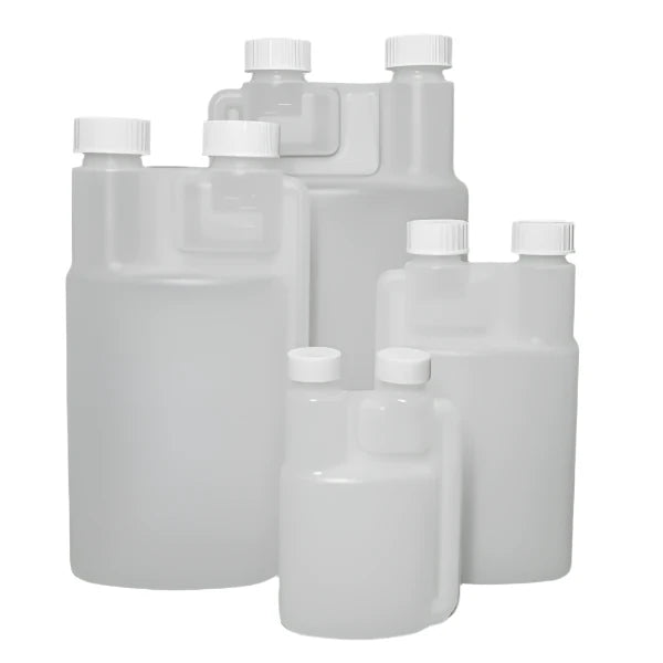 Gray Twin Neck Child Resistant Plastic Dosing Bottle - Includes Red & Green CRC Caps