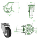 Dark Slate Gray 100mm Medium Duty Swivel & Braked Castor with Rubber/Steel Wheel and Single Bolt Hole Fixing 80Kg Load Capacity