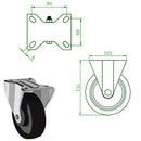 Black 125mm Heavy Duty Swivel, Fixed & Braked Castors With Cast Iron & Ball Bearing Wheel