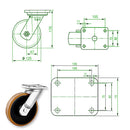 Beige 125mm Extra Heavy Duty Swivel, Fixed & Braked Castor Polyurethane / Cast Iron Wheel 550Kg Load Capacity