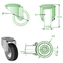 Light Gray 125mm Medium Duty Swivel & Total Stop Castor with Black Rubber/Steel Wheel and Single Bolt Hole Fixing 100Kg Load Capacity