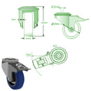 Light Gray 125mm Heavy Duty Bolt Hole Swivel  & Total Stop Braked Castors Blue Elastic Non Marking Rubber Wheel