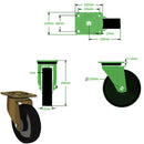 Medium Sea Green 150mm Extra Heavy Pressed Steel Swivel, Fixed & Total Stop Swivel/Brake Castors Cast Iron Wheel Ball Bearing Bore