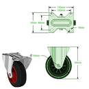 Black 160mm Swivel, Fixed & Braked Castors with Black Rubber Tyred Wheel 175kg Load Capacity