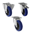 Light Gray 160mm Swivel, Fixed & Total Stop Braked Castors with Blue Elastic Rubber Tyred Wheel