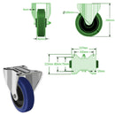 Dark Slate Gray 160mm Swivel, Fixed & Total Stop Braked Castors with Blue Elastic Rubber Tyred Wheel