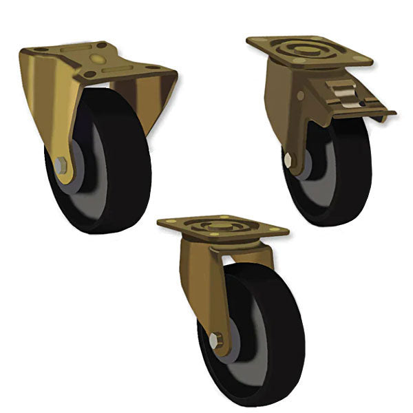 Dark Slate Gray 200mm Extra Heavy PRESSED STEEL Swivel, Fixed & Total Stop Swivel/Brake Castors Cast Iron Ball Bearing Bore