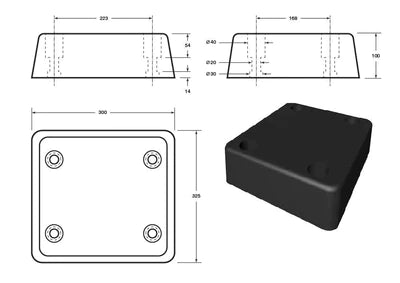 Dark Slate Gray Small TPX Rubber Dock Bumper - 330 x 305 x 100mm