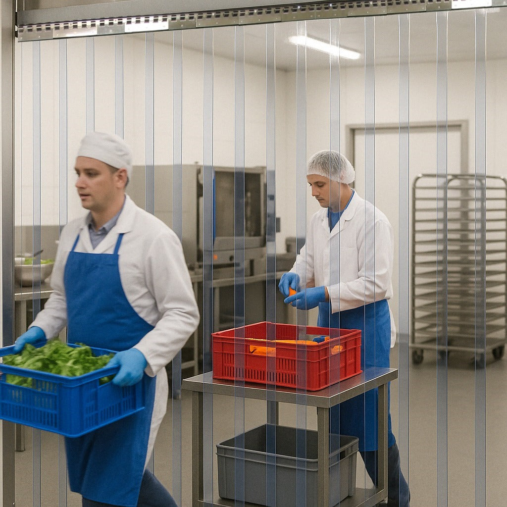 Dark Gray Coldroom Clear PVC Strip Curtains – Hook-On Mounting, Energy Efficient, Anti-Static, Easy to Install