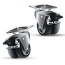 Dark Slate Gray 50mm Swivel & Total Stop Brake Castor, 4 Bolt Fitting & Twin Grey Non Marking Wheel 60kg Load Capacity