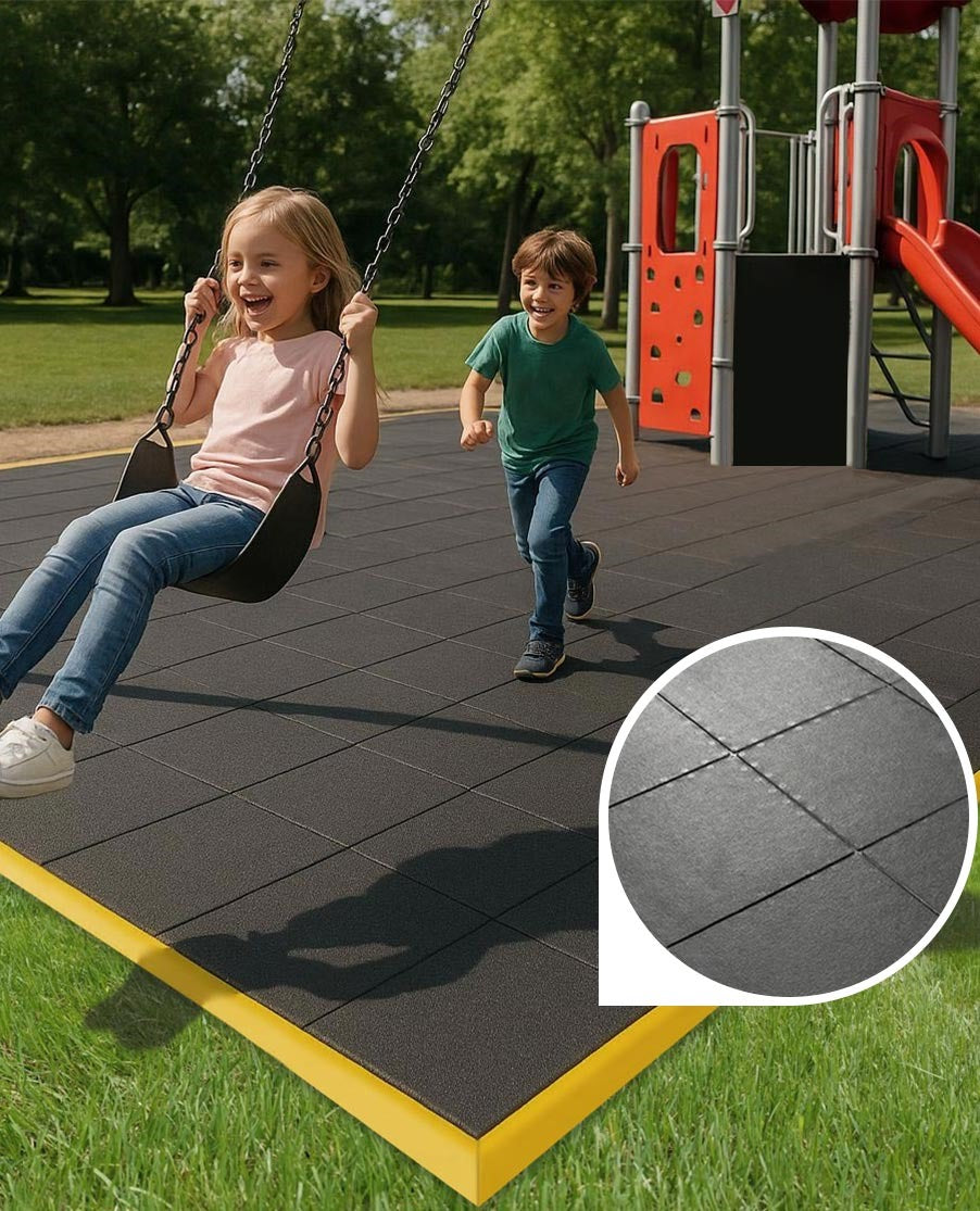 Dark Olive Green Heavy-Duty Interlocking Rubber Playground Mats – Black, 36" x 36" x 16mm – Non-Slip, Shock-Absorbing, Safety Flooring