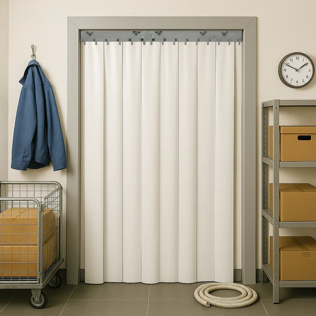 Light Gray Solid White Coloured PVC Strip Curtains (QuickMount)