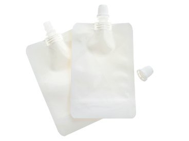 Beige Spout Pouch with Cap – Complete Unit in Clear, Black, or Silver – Reusable, Leak-Proof Liquid Packaging