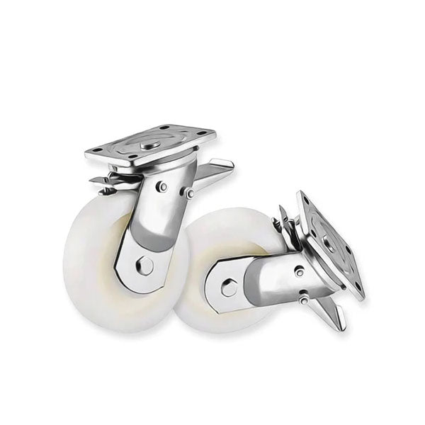 Light Gray 200mm Extra Heavy Duty Swivel, Fixed & Total Stop Braked Castor With Cast Nylon Wheel & Ball Bearing 1000Kg Load Capacity