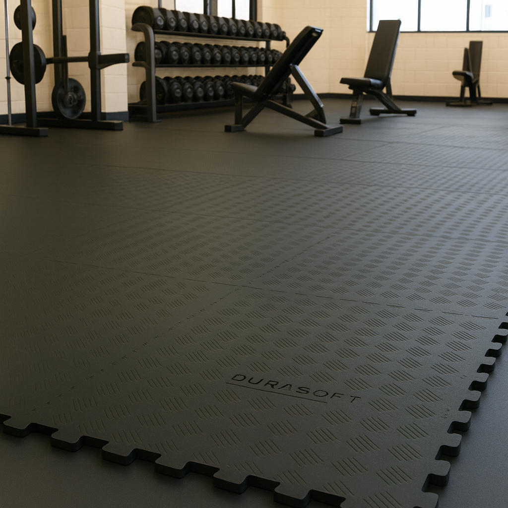 Dark Slate Gray Solid Rubber Interlocking Free weights Mats – Heavy-Duty, Non-Porous, Easy-Clean Gym Flooring for Strength & Weightlifting Zones