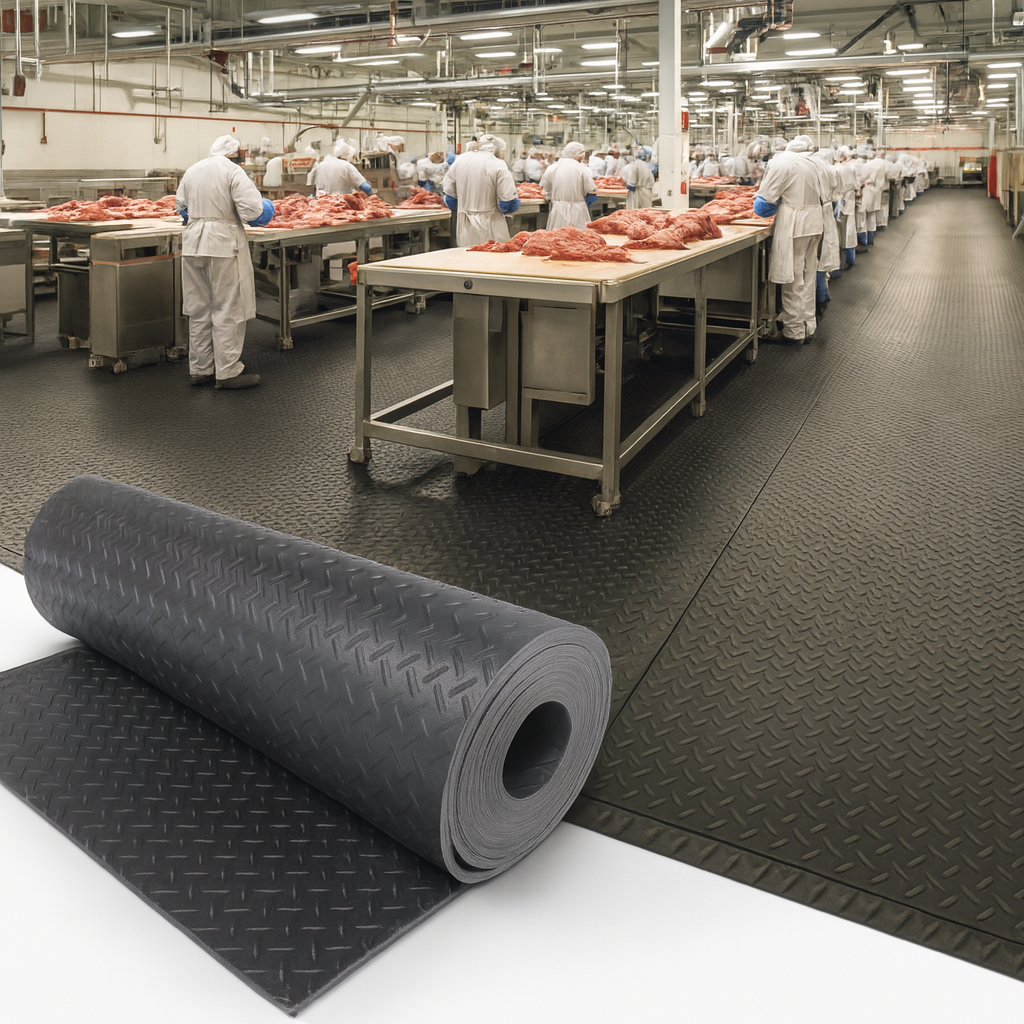 Dark Slate Gray Non-Slip Diamond Tread Safety Flooring – Heavy-Duty Rubber Matting Linear Metre