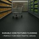 Dark Slate Gray Non-Slip Heavy Duty Rubber Flooring Roll – Studded Dot Penny Pattern 3mm–6mm Thick R11 Slip Rated, Oil Resistant