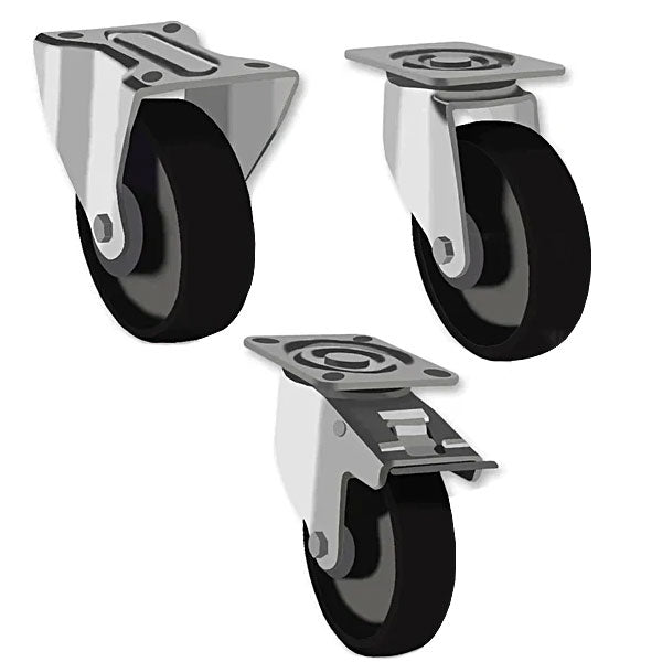 Light Gray 125mm Heavy Duty Swivel, Fixed & Braked Castors With Cast Iron & Ball Bearing Wheel