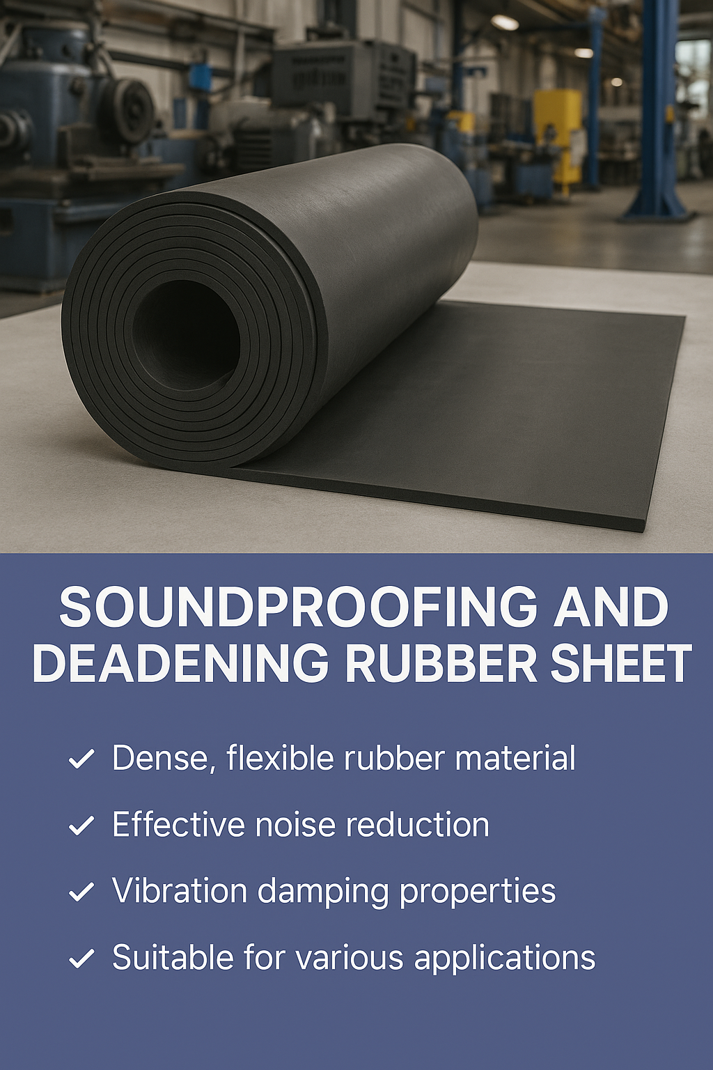 Dim Gray Acoustic Soundproofing Rubber Sheet – Up to 80dB Noise Reduction | Heavy-Duty Industrial Sound Deadening Matting