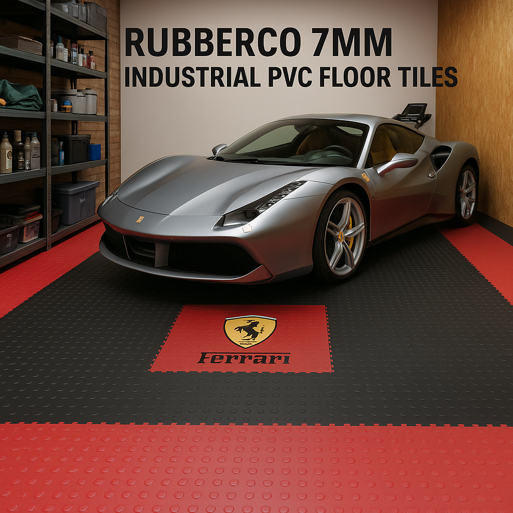 Maroon 7mm Interlocking PVC Floor Tiles – Heavy Duty 500mm x 500mm | Industrial, Garage & Workshop Flooring