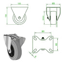 Light Gray 80mm Swivel, Fixed & Total Stop Brake Castors Grey Rubber Wheel 70kg Load Capacity