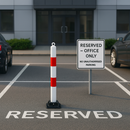 Red & White Fold-Down Parking Post with Built-In Lock & Eyelet 2