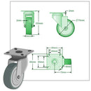 Light Gray 75mm Swivel, Fixed & Braked Apparatus Castor with 4 bolt Fitting Total Stop Brake & Grey Non Marking Wheel 50kg Load Capacity