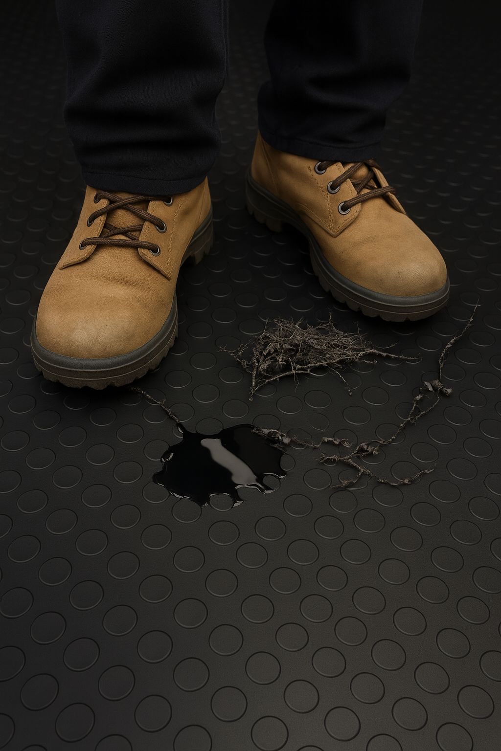 Black Circular Stud Rubber Matting Roll – R11 Slip-Resistant Flooring for Industrial & Commercial Areas