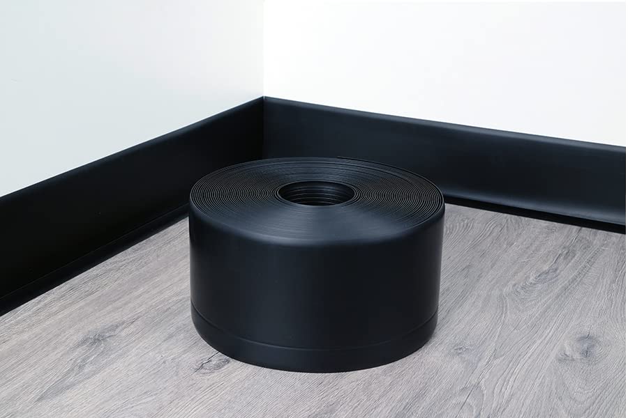 Black 10M PVC Flexible Skirting Board 100x25mm for Bathroom & Kitchen – Easy Install, Waterproof, Flexible, Various Colours, Adhesive Not Included