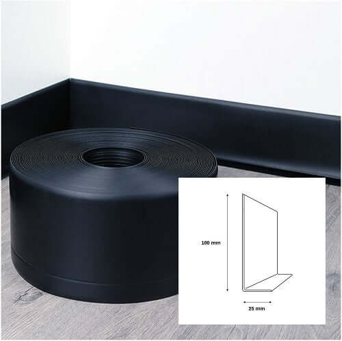 10M PVC Flexible Skirting Board 100mm x 25mm For Bathroom And Kitchen Surfaces