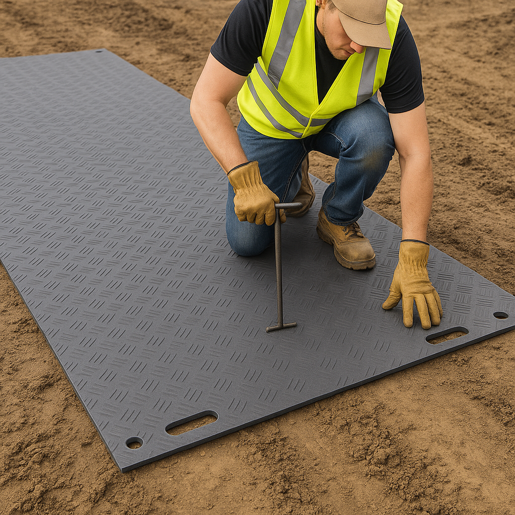 Dim Gray High-Strength DeckTuff™ Access Mat Non-Slip, 20 Tonne Capacity Ideal for Groundworks Utilities