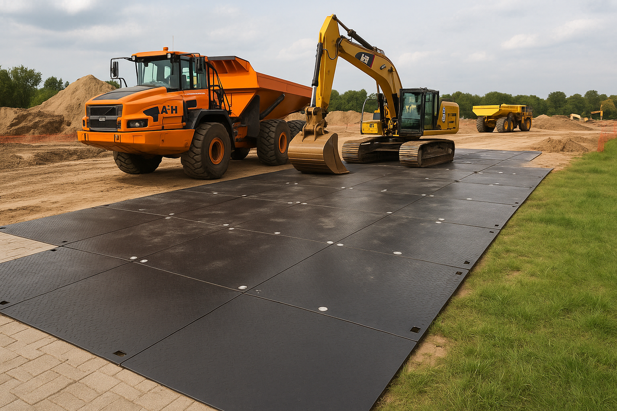 Dark Olive Green Premium ChassisGuard™HD Access Mats Recycled HDPE 2400mm x 1200mm Trackway for Heavy Machinery