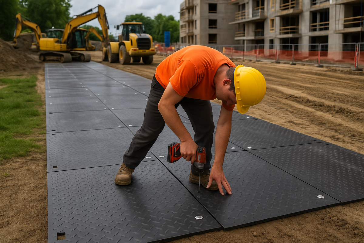Dark Olive Green Premium ChassisGuard™HD Access Mats Recycled HDPE 2400mm x 1200mm Trackway for Heavy Machinery