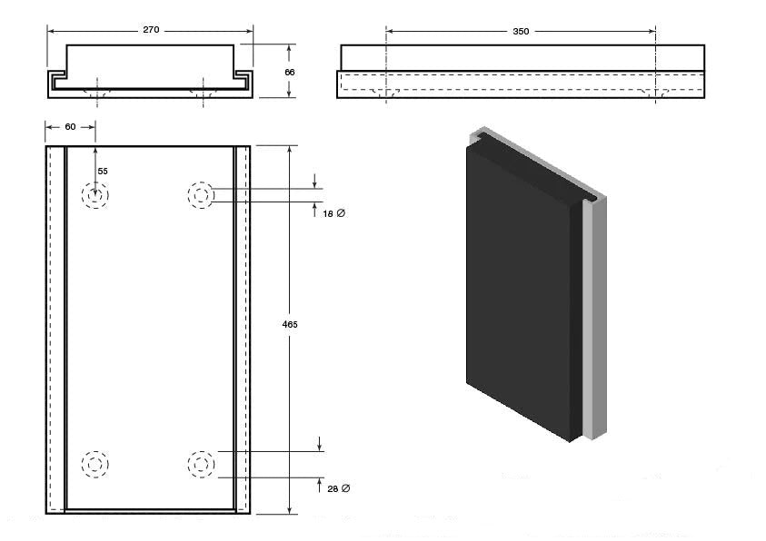 Light Gray Shallow Dock Bumper 465 x 270 x 66mm