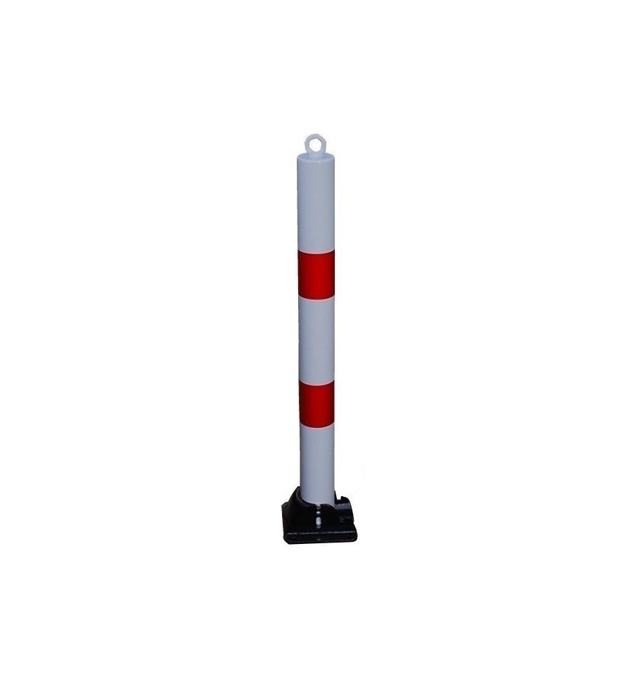 Dark Gray Red & White Fold-Down Parking Post with Built-In Lock & Eyelet – 900 mm Steel Bollard