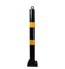 Sandy Brown 76 mm Black & Yellow Fold-Down Parking Post – Integral Lock, Top-Eyelet for Chain, Bolt-Down Base