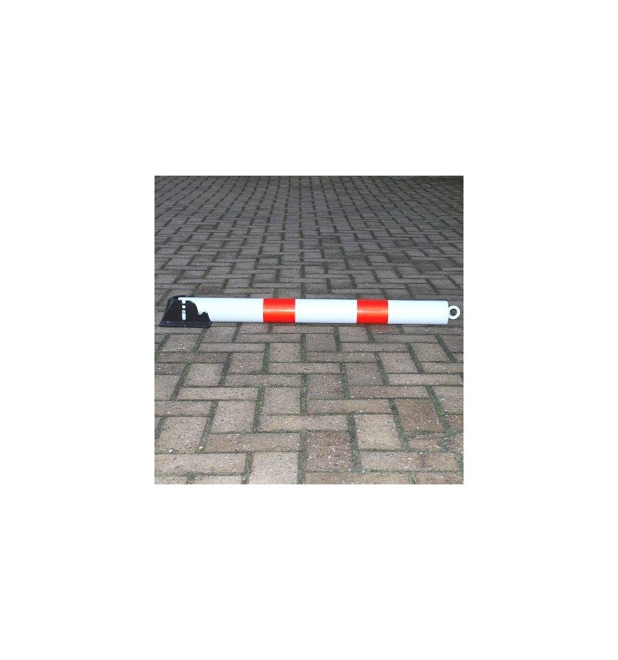 Dim Gray Red & White Fold-Down Parking Post with Built-In Lock & Eyelet – 900 mm Steel Bollard