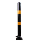 Sandy Brown 76 mm Black & Yellow Fold-Down Parking Post – Integral Lock, Top-Eyelet for Chain, Bolt-Down Base