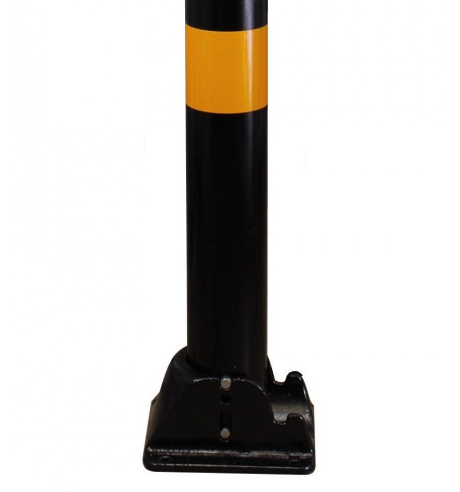 Goldenrod 76 mm Black & Yellow Fold-Down Parking Post – Integral Lock, Top-Eyelet for Chain, Bolt-Down Base