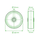 Honeydew 300mm Polyurethane Tyre on Cast Iron Centre Wheel 30mm Bore