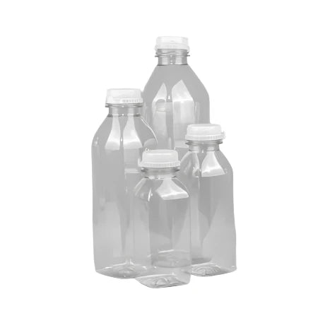 Gray Square Plastic Juice and Smoothie Bottle PET (Pack of 10) – Leak Proof, Reusable, Clear Design for Fresh Beverages