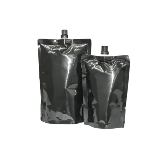 Gray Spout Pouch with Cap – Complete Unit in Clear, Black, or Silver – Reusable, Leak-Proof Liquid Packaging