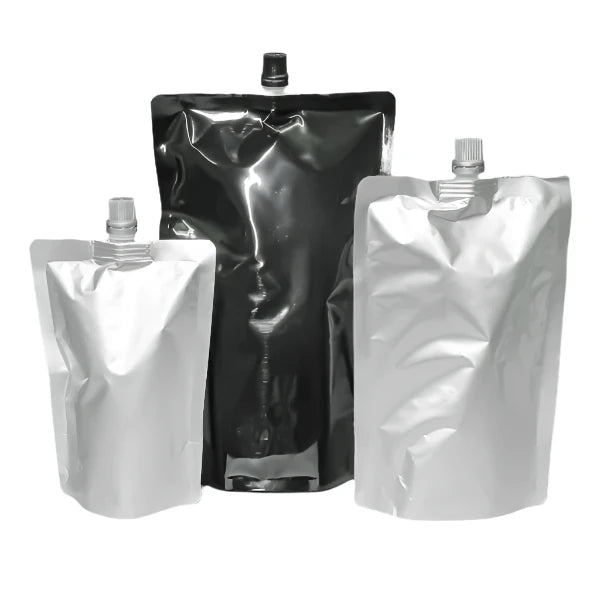 Gray Spout Pouch with Cap - Complete Unit, Available in Clear, Black, Silver