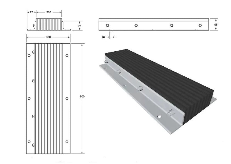 Dark Slate Gray Dock Laminated Rubber Conveyor - 900 x 400 x 105mm