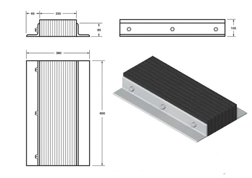 Gray Poly Laminated Rubber Dock Bumper - 600 x 380 x 105 mm