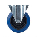White Smoke 100mm Pressed Steel Fixed Castor with Blue Rubber on Polypropylene Wheel - 120kg Max Load