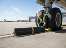 Dark Gray Premium Heavy Duty Aircraft Wheel Chock with Yellow Rope, 225 x 195 x 1000 mm, Ideal for Large Aircraft Safety