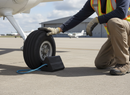Gray Premium Heavy Duty Rubber Aircraft Wheel Chock with Blue Rope - 170 x 155 x 250 mm Dimensions and 6.5 kg Weight