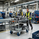Gray 100mm Pressed Steel Fixed Castor with Blue Rubber on Polypropylene Wheel - 120kg Max Load